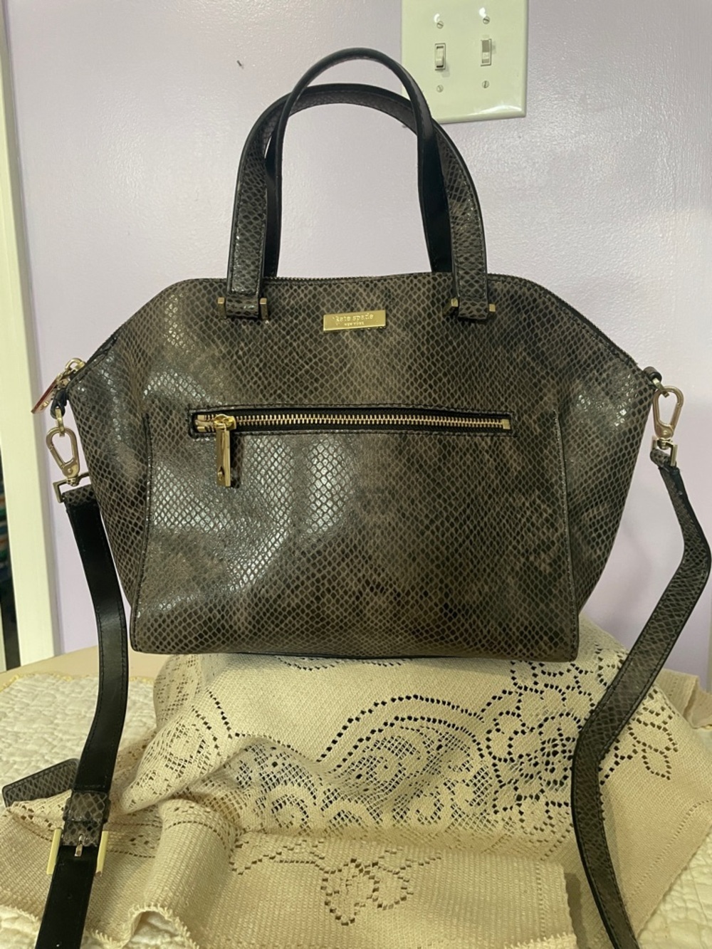 Designer Kate spade New York parliament square exotic satchel bag